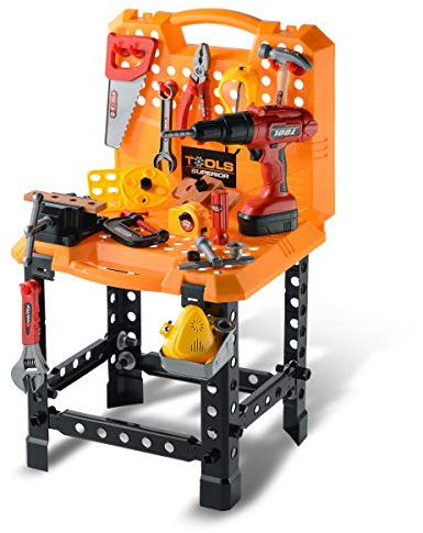 Toy Choi's 82pcs Kids Tool Bench Toy for Age 2-4 - Construction Kid Tool Set Toddler Workbench with Realistic Tools Electric Drill, Build a Tool Bench for Kids Ages 3-5 4-7