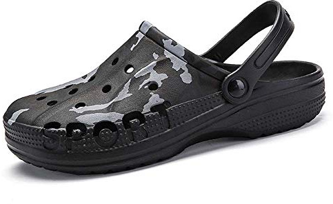 Uomo Zoccoli e Sabot Estivi Camo Casual Scarpe da Giardino Piatto Antiscivolo Clogs Traspirante Leggero Sandali Spiaggia Piscina Bagno Ciabatte Comodo Esterno Pantofole Nero 44