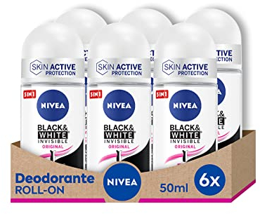Nivea Black & White Black Invisible Original Deo Roll-On, 6er Pack (6 x 50 ml), Anti-Transpirant, Parfüm, reguliert die Atmungsaktivität