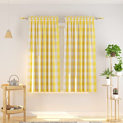 Natus Weaver Buffalo Check Curtains 45 inches Long Cotton Basement Yellow and White Gingham Plaid Kitchen Window Panels Living Room Checker Drapes Bedroom Rod Pocket Window Treatment 2 Panels