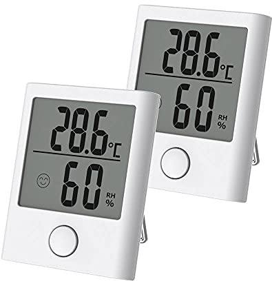 BALDR Digital Mini Hygrometer & Indoor Thermometer - Monitor Room Temperature & Humidity with a Hydrometer, Humidity Sensor, & Indoor Thermometer for Home, Office, Greenhouse, & More (White, 2 Packs)