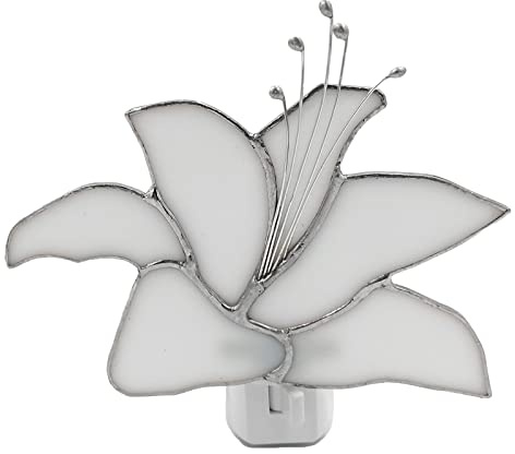 Stained Glass Night Light Plug into Wall Lily Flower Lamp Decorative Accent Nightlight for Hallway Bedroom Bathroom Kitchen Nature Themed Home Décor… (5.7 Large)