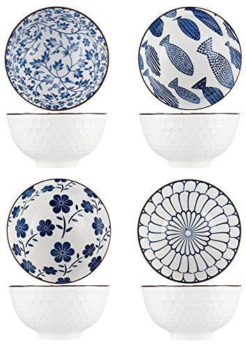 TuYines Cereal Bowls Set,Porcelain Dessert Bowls, Soup Bowls,Dessert Bowls,Ceramic Rice Bowl,4.75 Inch Serving Bowls for Rice,Ice Cream,Soup,Breakfasts,Noodles, Microwave and Dishwasher Safe