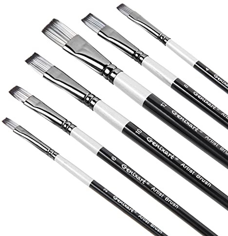 Flat Paint Brushes Set - 6 Pcs Artist Paintbrushes for Acrylic, Oil, Watercolor Painting - Premium Nylon Hair Art Paint Brush for Beginners and Professionals