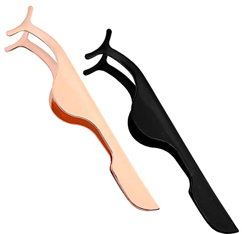 WLLHYF 2 PCS Applicateur de faux cils Pince à épiler incurvée Pince à épiler en acier inoxydable Pince à épiler professionnelle Recourbe-cils professionnels pour grappes de cils Suppression