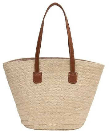 DKIIL NOIYB Straw Bags Summer Beach Tote Bag for Women 18inch Large Capacity Scalloped Straw Tote Bag with Zipper Beach Handbags Woven Shoulder Bag for Travel Vocation