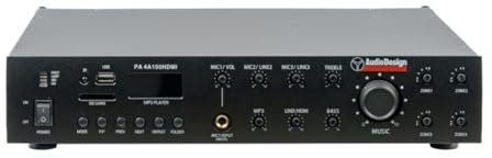 AUDIODESIGN PRO AudiodesignPro Amplificatore PA 4 Zone, connessione HDMI, 2 ingressi Microfono e Telecomando