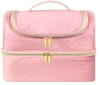 Bella Nail Polish Carrying Case - Double-Layer Storage Bag Fits Nail Dryer and 60 Bottles - Pink Organizer for Manicure Set