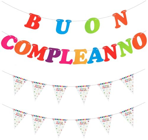Festa Centro Striscioni Buon Compleanno Festone Buon Compleanno Banner Bandiera Bandierine Happy Birthday in Italiano Party Banner Bandiera 3+3 Metri Festa di Compleanno Striscione Decorazioni Kit