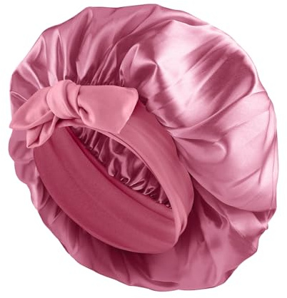 Abeillo Bonnets de sommeil en soie pour femme, de nuit réglable en satin doux avec bande élastique pour dormir, bonnet de cheveux avec bandeau à nouer pour tresses de cheveux bouclés pour femme