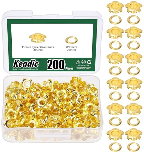 Keadic Lot de 200 œillets en forme de fleur de 5 mm pour cuir, œillets en métal pour loisirs créatifs (doré)