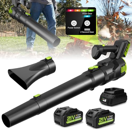 Laubbläser Akku,Gisam Laubgebläse Bürstenlos mit 2x3.0Ah Akkus, Leaf Blower 2-Gang + Turboschalter Max 25000RPM, Luftmenge 750m³/h, Laubpuster für Garten Rasenpflege