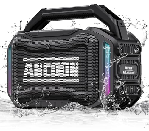 ANCOON Speakers Bluetooth Wireless: 80W(Peak) Loud Speaker with Bass, 20H Playtime, IPX6 Waterproof, Large Jobsite Speakers for Work, Outdoor, Workshop, Garage, Portable Speaker with TWS (Black)
