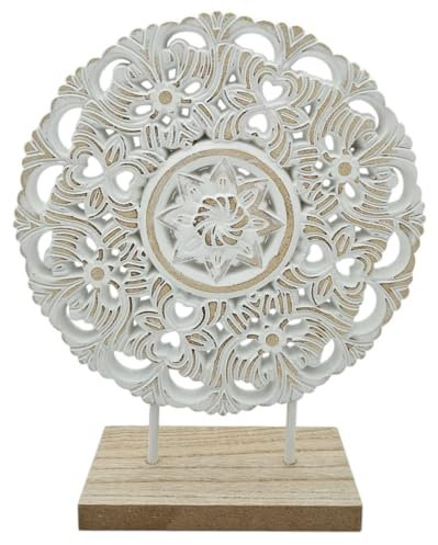 Meinposten Ornament mit Sockel Aufsteller Holzbild Schabby Vintage Blumenmuster Rund Ø 23cm