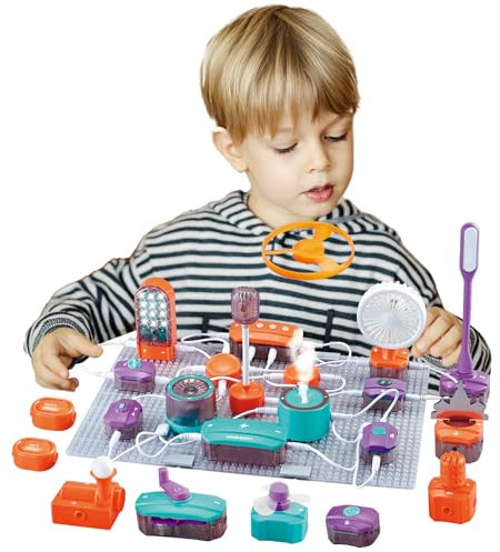 Kit di costruzione elettronica da 3 | 150 esperimenti e 53 componenti STEM giocattoli fisici con sensori di luce, microfono | Set di apprendimento elettrico con piastre di base | Creative