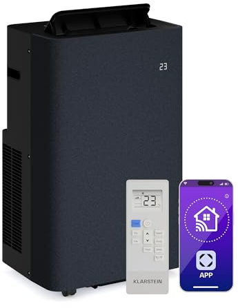 Klarstein AireLux Climatiseur Mobile – 14000 BTU, Pour Pièces Jusqu'à 51 m², Contrôle Appli & Vocal, 4-en-1 Refroidissement, Déshumidificateur, Ventilateur & Mode Nuit, Kit Fenêtre Inclus, Gris foncé