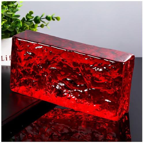 Transparent Solid Glass Bricks, Sound Insulation Thermal Insulation Glass Blocks, Office Decorative Partition Wall, Solid Double-Sided Crystal Bricks for Modern Office,Red,1 Pack
