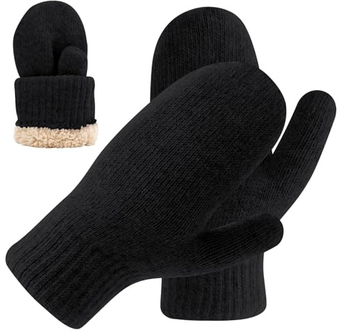 Fjquamitix Mittens Women Winter Knitted Thermal Gloves Womens Thick Fleece Lined Gloves Ladies Soft Warm Elasticized Cuff Mittens For Cold Weather