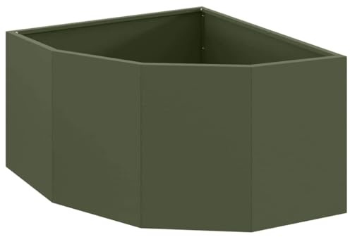 vidaXL Macetero de Esquina Verde Oliva 60 x 60 x 35 cm Acero, Caja de Plantas Exterior, Jardinera de Acero Resistente, Ahorro de Espacio, rincón, exhibición Moderna de Flores
