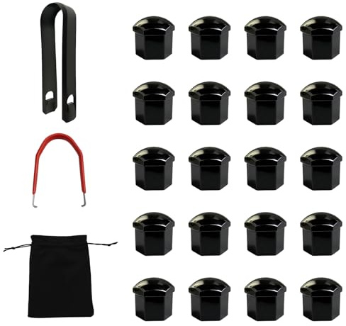 Cache Ecrou 17mm - Bouchon de Sécurité Robuste - 23PCS en Plastique Noir - 2 Pinces d'Extraction et 1 Sachet Inclus - Protection pour Écrous de Roue Auto