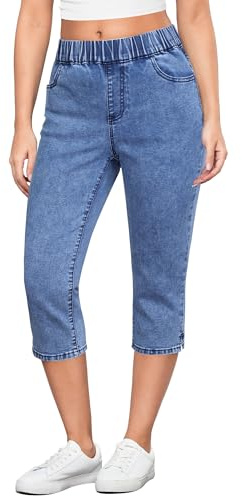 GRAPENT High Rise Jeans for Women Womens Capris with Pockets Plus Size Womens Capris Cropped Jeans for Women Jean Summer Elastic Waist Pants Capri Pants Summer Timeless Blue Size XX-Large US 20 to 22