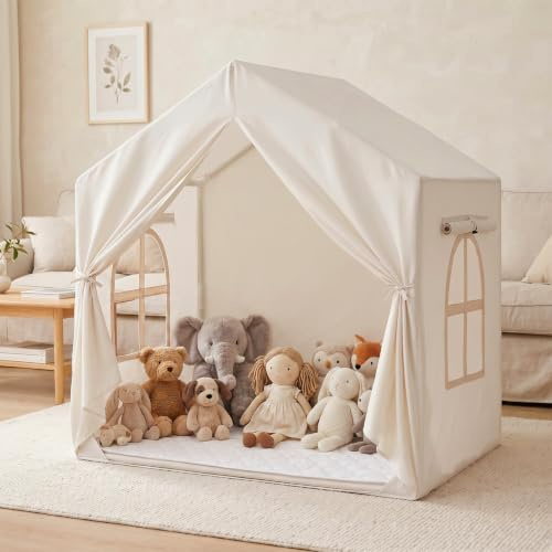 Tente de jeu pour enfant d'intérieur : tente pour chambre d'enfant - Tente de jeu pour enfants avec tapis et fenêtre - Tente de princesse pour enfant - Cadeau pour filles et garçons (blanc crème)
