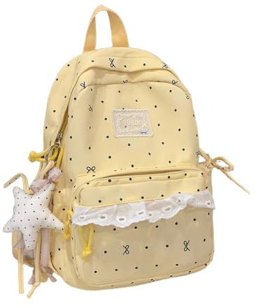 Sac à dos dentelle couverture intégrale quotidien école livresque féminin léger robuste compartiment ordinateur portable -vol bandoulière réglable respirant confortable zip doublure (Yellow, L)