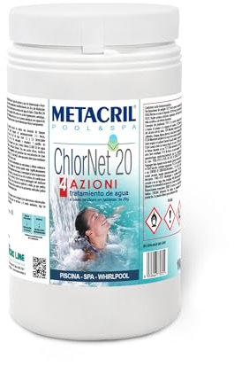 Chlore (tricloro 90/20) en pastilles de 20 GR. 4 Actions – multiazione à Dissolution Lente pour Piscine, Spa et Jacuzzi. Chlor Net 20 4 Actions. 1 kg.- expédition immédiate
