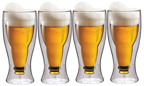 Maxxo Tazas de Cerveza de Doble Pared 4X 350 ml Vasos de Vidrio Térmico de Borosilicato Hecho a Mano con Efecto Flotante de Botella Invertida