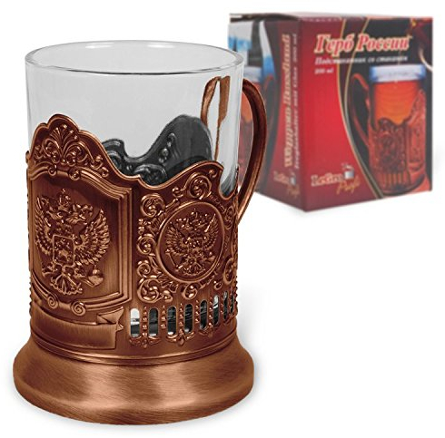 Olymp Porta bicchiere da tè con stemma della Russia Bronzo (con bicchiere da tè 200 ml)