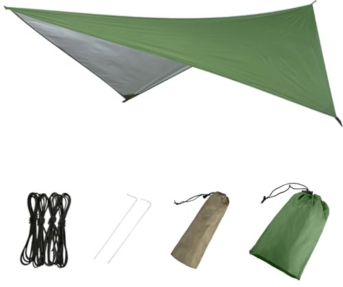 Azarxis Hammock Camping Tarp Rain Fly, Waterproof Tent Footprint Shelter Canopy Sunshade Cloth Picnic Mat for Outdoor Awning Hiking Beach Backpacking - Included Guy Lines & Stakes (Green)