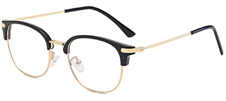 Blaulichtfilter Brille Damen Vintage Metall Halbrahmen Blaulichtbrille ohne Sehstärke, Anti-Müdigkeit Computer Gaming Brille, Klassische Nerdbrille
