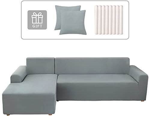 Lydevo Sofabezug Ecksofa L Form Sofa Überwürfe Stretch Sofabezug Rechts oder Links mit Zwei Kissenbezügen Waschbar Universal-Couchbezug Sofa Cover L Shape(2 Sitzer+3 Sitzer,Hellgrau)