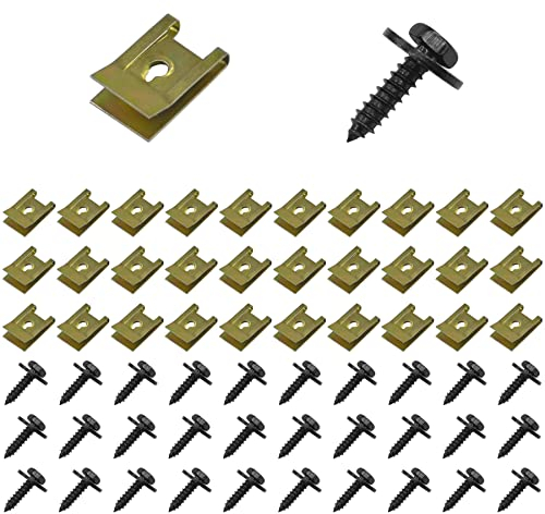 DDHOMIN 60 PCS Car Screw Tabs,U Type Body Panel Screw Clips,Undertray Screws,Auto Body Fender Screws