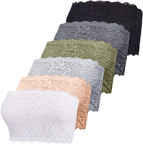 Geyoga 6 Stück Blumen Spitze Bandeau BHS Dehnbare Trägerlose Spitze Bralette Nahtlose Schlauch BHS für Damen(XXL)
