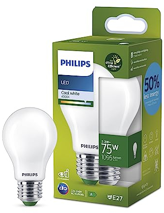 Philips LED Classic ultraeffiziente E27 Lampe, mit Energieeffizienzklasse A, ersetzt 75W, matt, kaltweiß, Weiß
