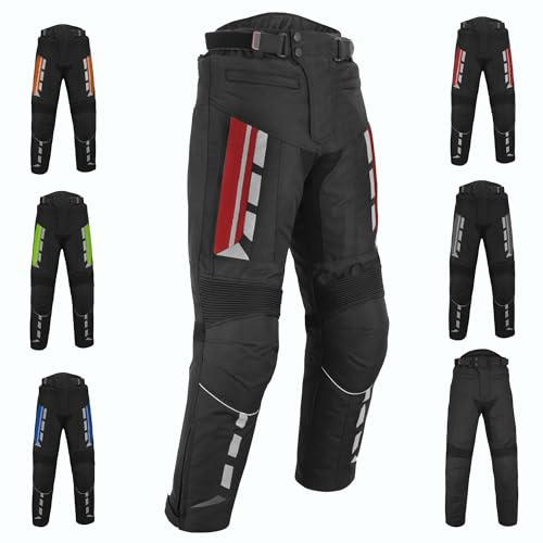 Pantalon de moto pour homme avec protection pantalon de moto en tissu Cordura imperméable avec protection des hanches et des genoux, rouge, L