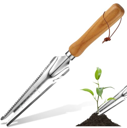 badaren Extractor de Malas Hierbas, Malas Hierbas Extractor Mango de Madera de Acero Inoxidable con Medidas, Weeder de Mano de Jardin para Desherbar, Trasplantar, Cavar, Podar, Cortar (ZM)