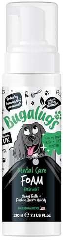 BUGALUGS Dog Breath Freshener Dental Care Foam. Clean Teeth, Healthy Gums & Fresh Breath - Natural Dog plaque remover & tartar remover for teeth - No Brushing Needed (Dog 210ml Foam)
