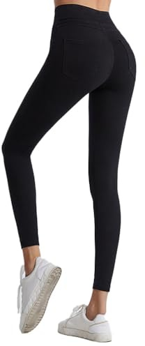 Onsoyours Jeggings da Donna Jeans Leggins a Vita Alta Stretchy Treggings Yoga Pantaloni Casual Slim Pantaloni Jeggings Elasticizzati Attillati in Denim A Nero XXL