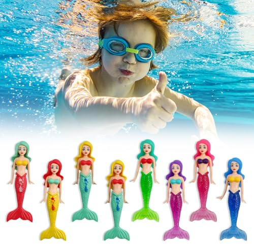 0XBIT Tauchspielzeug für Kinder, 8 Stück Pool Spielzeug Kinder, Enthält 4 Stück des Neuen Transparenten Meeresjungfrau Spielzeugs, Schwimmbad Spielzeug für Unterwasserspiel und Tauchtraining