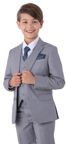 SANDER STELLAN Festlicher Kinder Anzug Jungen Hochzeit Anzug Kommunionanzug 6-teilig hellgrau 134