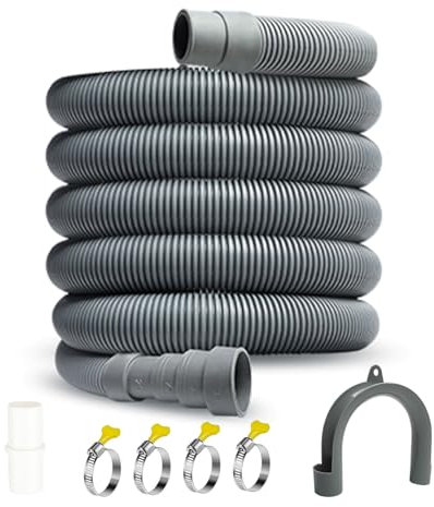Storystore Ablaufschlauch Verlängerung, 2m Universal Waschmaschinenschlauch Verlängerung mit Bügel Verbinderl und Schlauchschellen, Waschmaschinen Geschirrspüler Abwasserschlauch Verlängerung Set