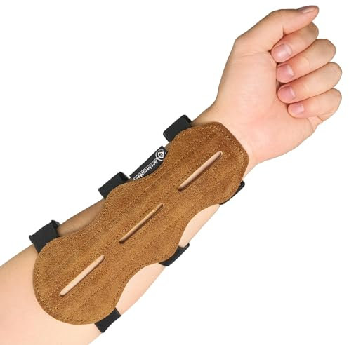 Unterarmschutz-Bogenschießen Armschutz aus Leder mit belüftetem Design, Schutzarmschutz mit verstellbaren elastischen Riemen und Schnellverschlüsse für Erwachsene und Kinder zum Schießen und Jagen