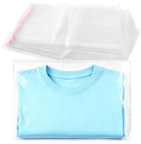MUKSUET 200 PCS Self Sealing Clear Cellophane Bags, 32 x 50cm/12.5 x 20 Inch Self adhesive Clear Bag, Large Plastic Packaging Display Bags for Clothing Food Makeup