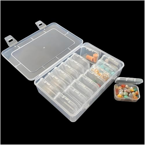 Forever bene 16 Piece Plastic Storage Box Organiser,Clear Outer Case Removable Inner Containers, Stackable Sorting System for Beads,Jewellery,DIY Crafts & Hardware,Office Items,Home Organisation