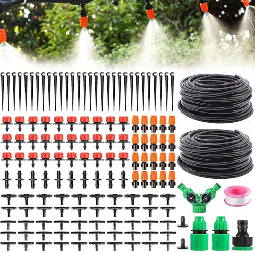 149 PCS Irrigation System Kit, Drip Irrigation System, 100FT/30m Automatic Garden Watering System, Micro Drip Irrigation Kit with Adjustable Nozzle Sprayer and Dripper for Garden Lawn