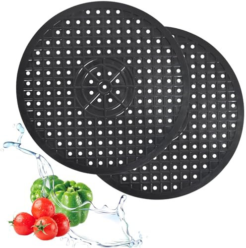 Inserto per lavello, 2 pezzi, tappetino protettivo per lavello, rotondo, in caucciù, nero, pieghevole, rotondo, riutilizzabile, per bagno, cucina, giardino