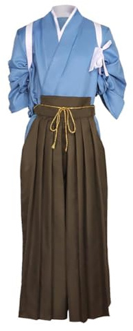 Men's Japanese Samurai Hakama Uniform Kimono Kendo Suit Aikido Judo Tradtional Martial Arts Cosplay Halloween Costume (21# Blue, XL)