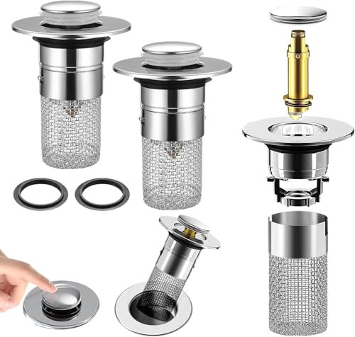 Heanvmyss Bouchon Baignoire,2 Pièces Bouchon de Lavabo Universel Pop Up 32 à 40 mm avec Panier Filtre Amovible,Bouchon de Vidange INOX,Salle de Bain Accessoire pour Baignoire Cuisine Bain